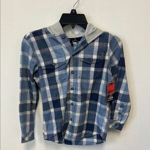 Burnside Kids Blue Plaid Button-Up Hoodie Shacket Size 8